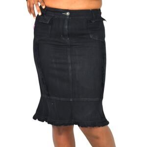 Ungaro Fever Denim Skirt Black Pencil Trumpet Fringe Vintage 00s Y2K Cotton 4